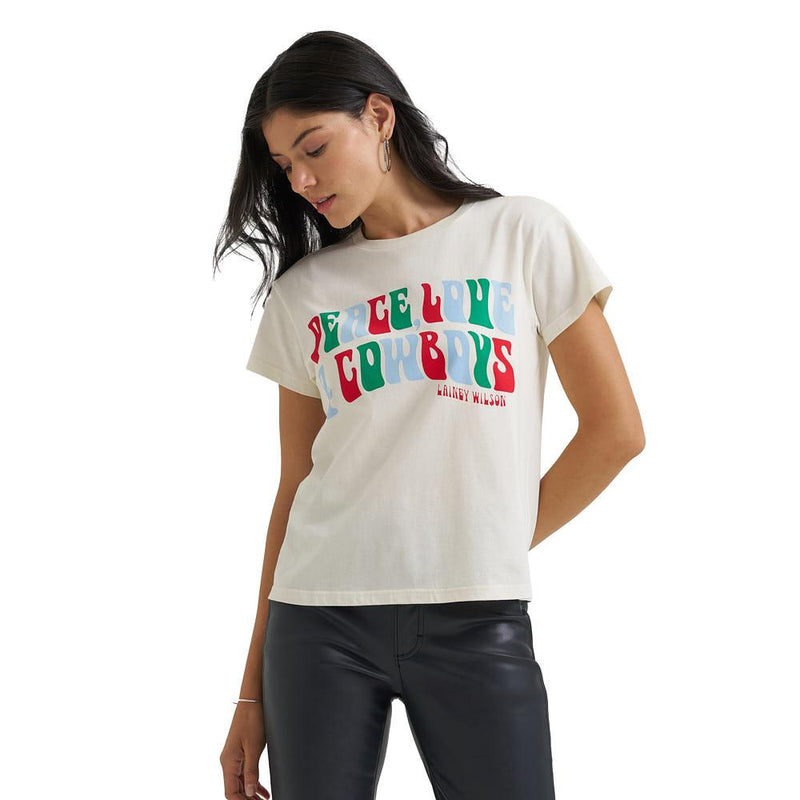Lainey Wilson White Peace, Love, & Cowboys Tee Shirt