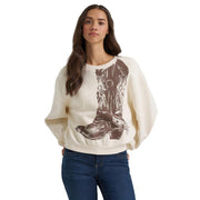 Women's Cream Cowboy Boot Sweatshirt