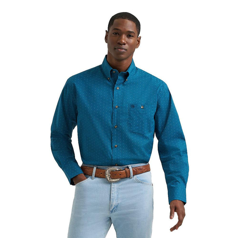 Men's Teal Classic Print Long Sleeve Shirt