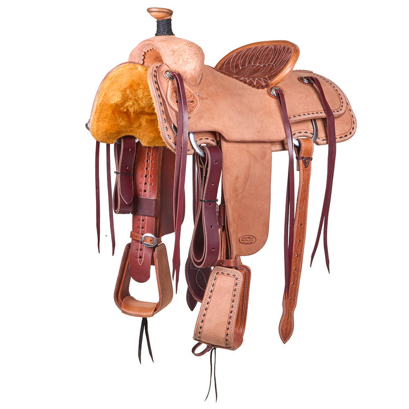 14.5in Natural Buckstitch Border Pencil Roll Team Roping Saddle
