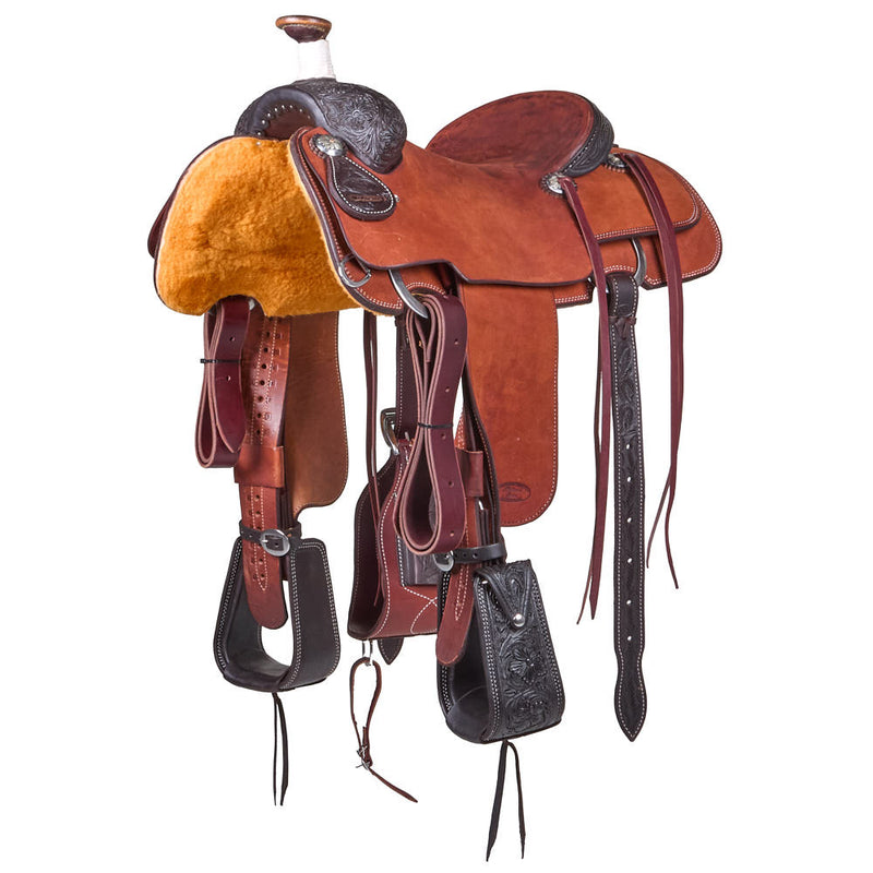 15in Russet 1/8 Tooled Two Toned Team Roping Saddle