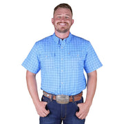 Men's Blue Window Pane Short Sleeve Snap Shirt
