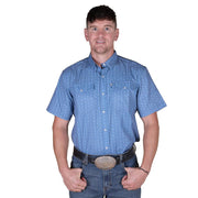 Men's Blue Wallpaper Short Sleeve Snap Shirt