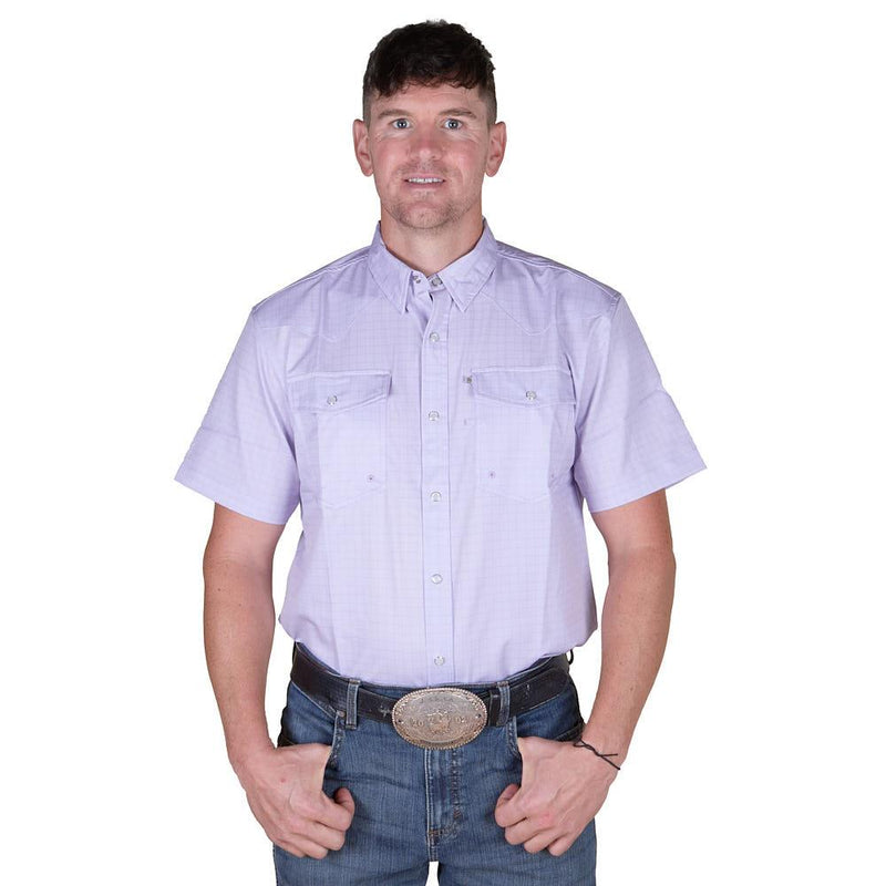 Men's Lavender Square Short Sleeve Snap Shirt