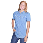 Women's Vintage Denim Short Sleeve Pearl Snap Shirt