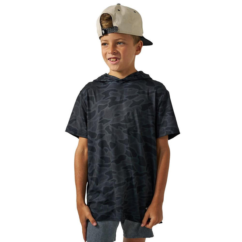 Boy's Black Camo Short Sleeve Performance Hoodie
