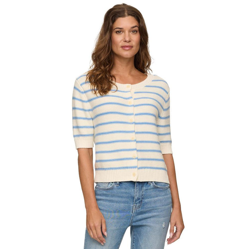 Women's Thea Stripe Cream & Blue Cardigan