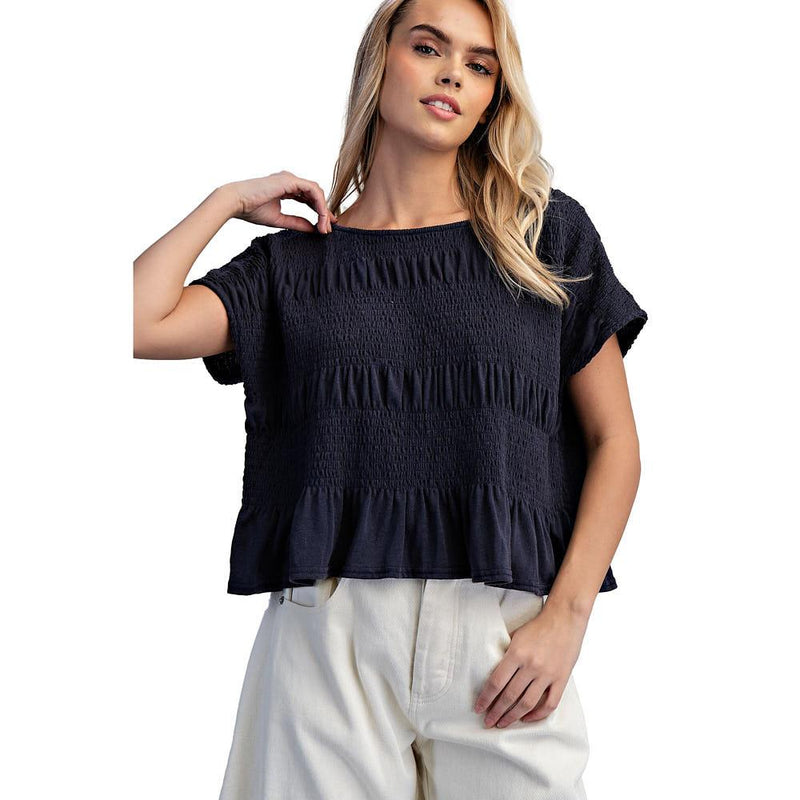 Women's Midnight Mineral Wash Smocked Top