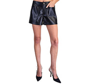 Women's Black Pleather Patch Pocket Shorts