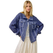 Women's Denim Chunky Knit Shirt Jacket