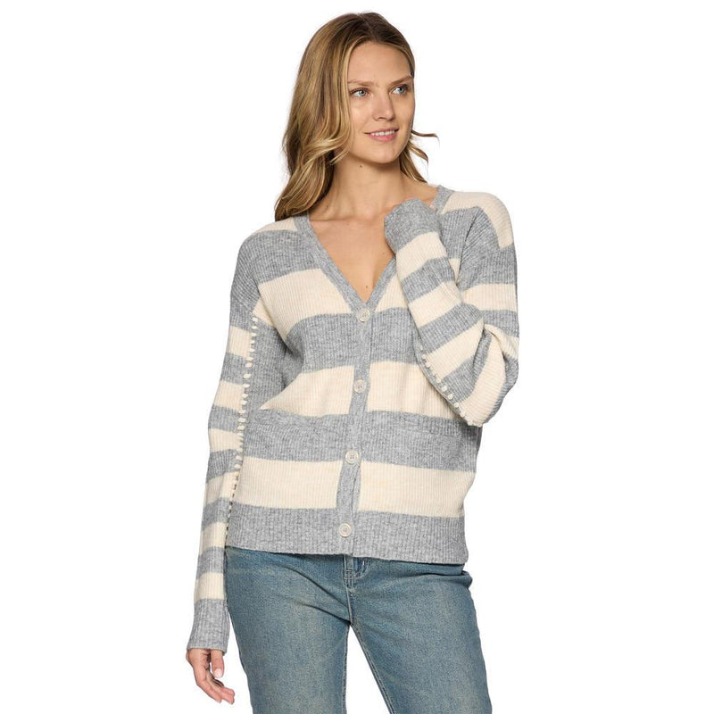 Women's GreyCream Ansley Stripe Cardigan