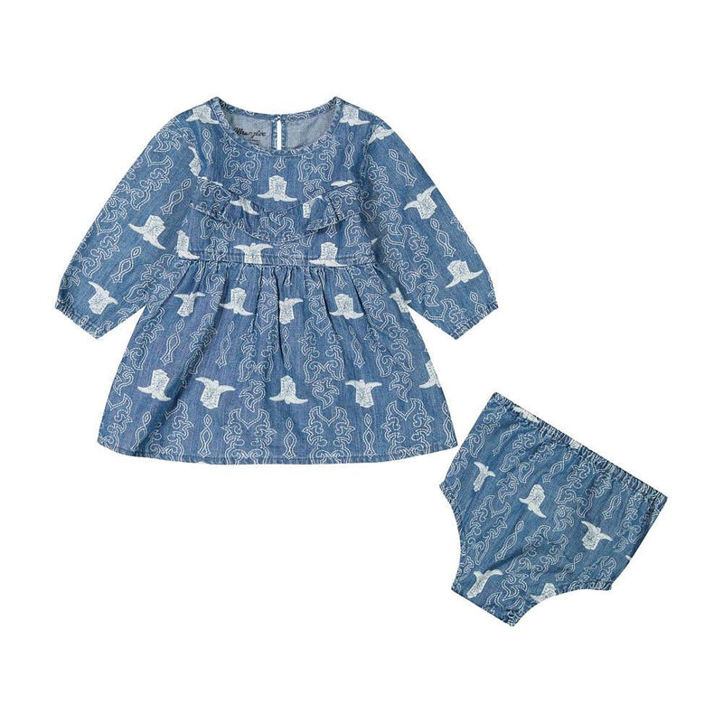 Infant Girl's Boot Print Denim Dress