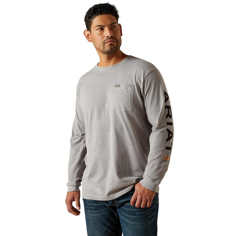 Men's Rebar Grey & Black Cotton Strong Long Sleeve Tee Shirt