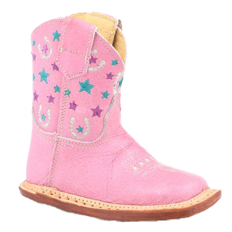 Infant's Lucky Vintage Pink Leather Vamp Star Embroidered Top