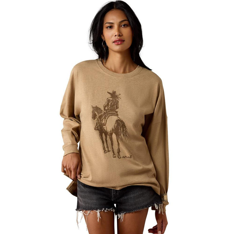 Women's Khaki Oversized Long Sleeve Tee Shirt