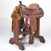 Used 14.5 3/4 Basket Stamp Calf Roping Saddle