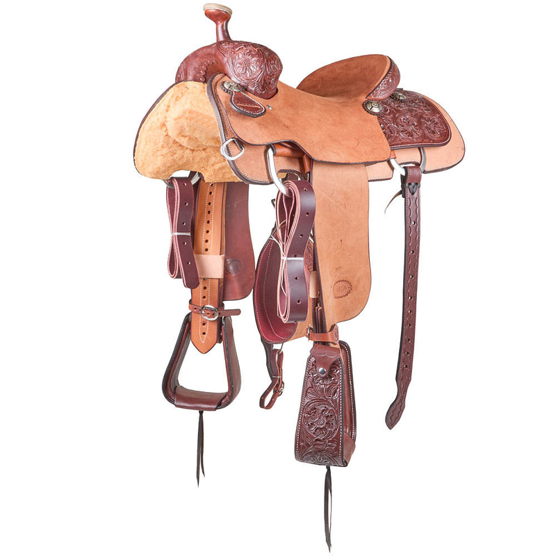 Heavy Oiled 1/4 Caddo Rose Tooled Team Roping Saddle