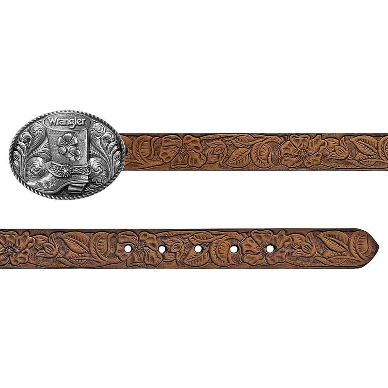 Girl's Floral Tooled Belt with Boot Buckle