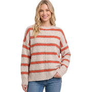 Women's Oatmeal & Orange Pintucked Seam Sweater