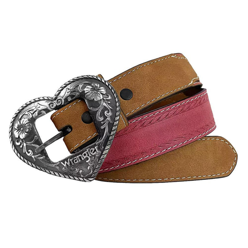 Girl's Pink Distressed Inlay Belt with Heart Buckle