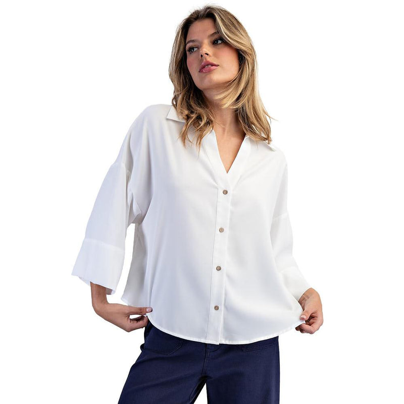 Women's Off White Button Pleated Back Blouse