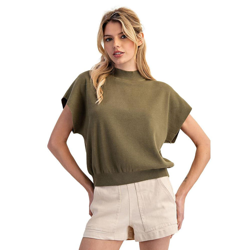 Women's Military Mock Neck Short Sleeve Top