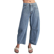 Women's Denim Mineral Wash Striped Barrel Pants
