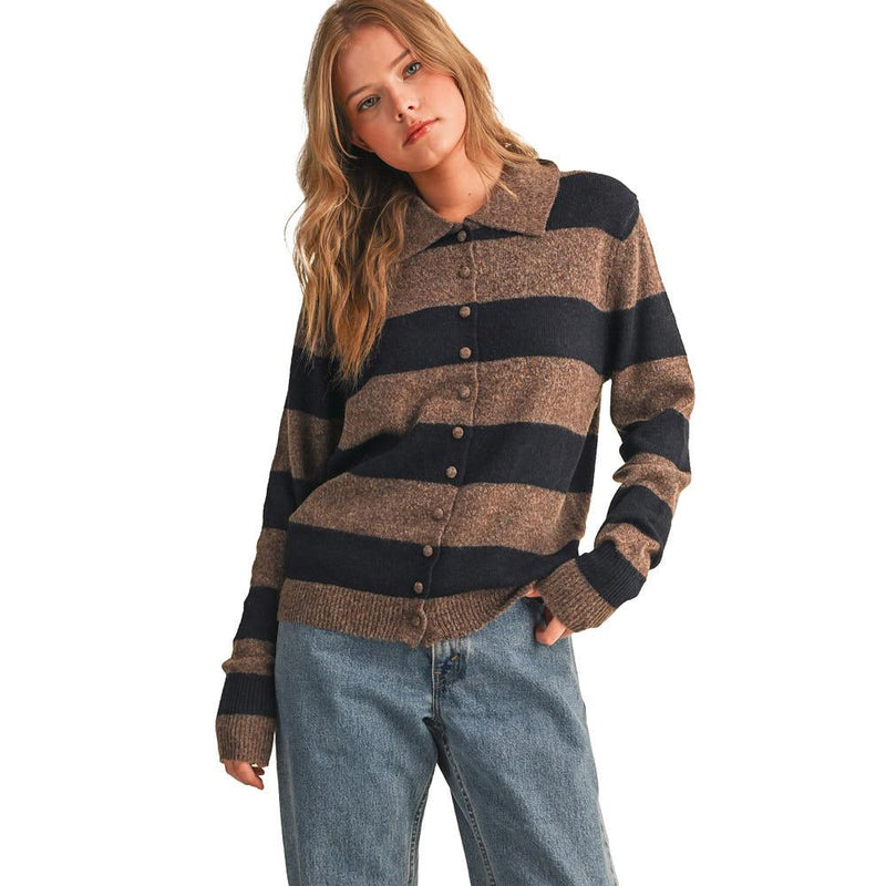 Wom Mocha Navy Striped Sweater