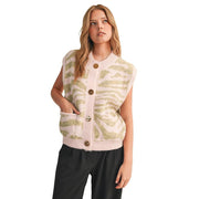 Wom Pink Sage Tiger Stripe Sweater Vest