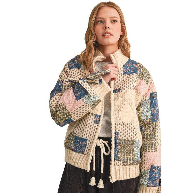 Wom Teal Blue Multi Mixed Media Patch Jacket