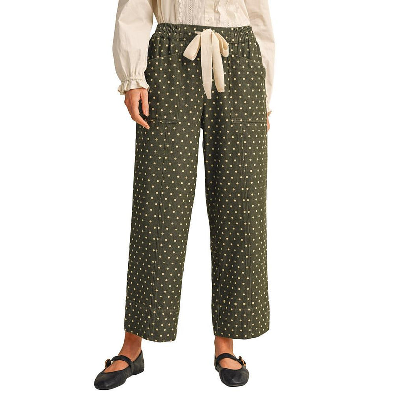 Wom Moss Green Dot Wide Leg Pants