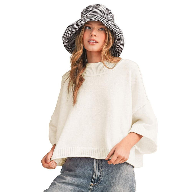 Wom Off White Mock Neck Sweater Top