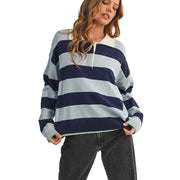 Wom Blue Navy Striped Rugby Sweater
