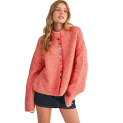 Wom Ivory Red Colorful Buttons Cardigan