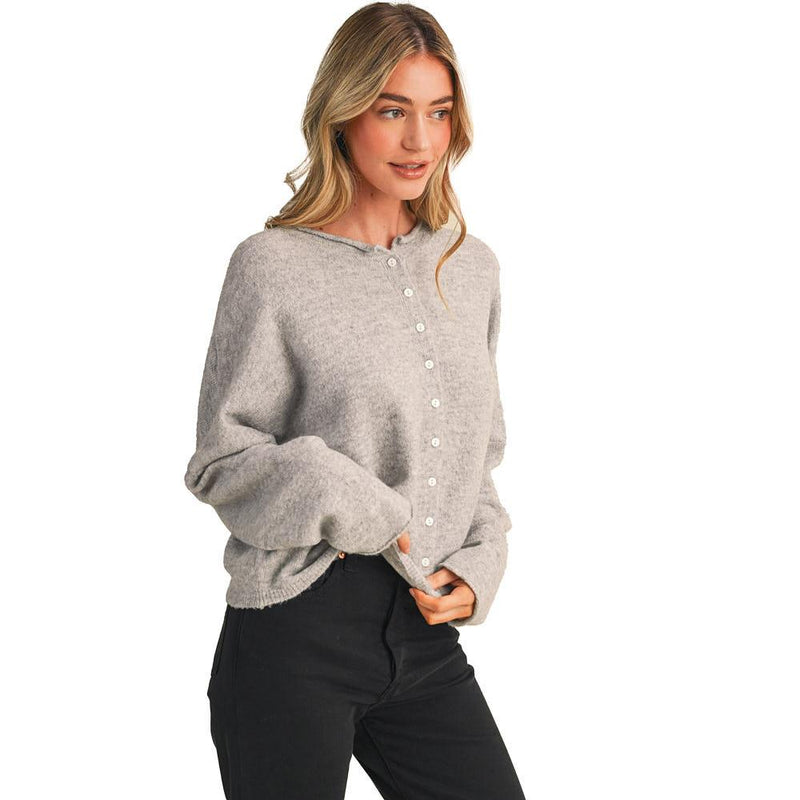 Wom H Grey Oversized Button Cardigan