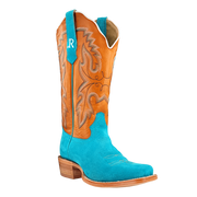 Women's Turquoise Boar Vamp 13in Tan Cowhide Top Boot