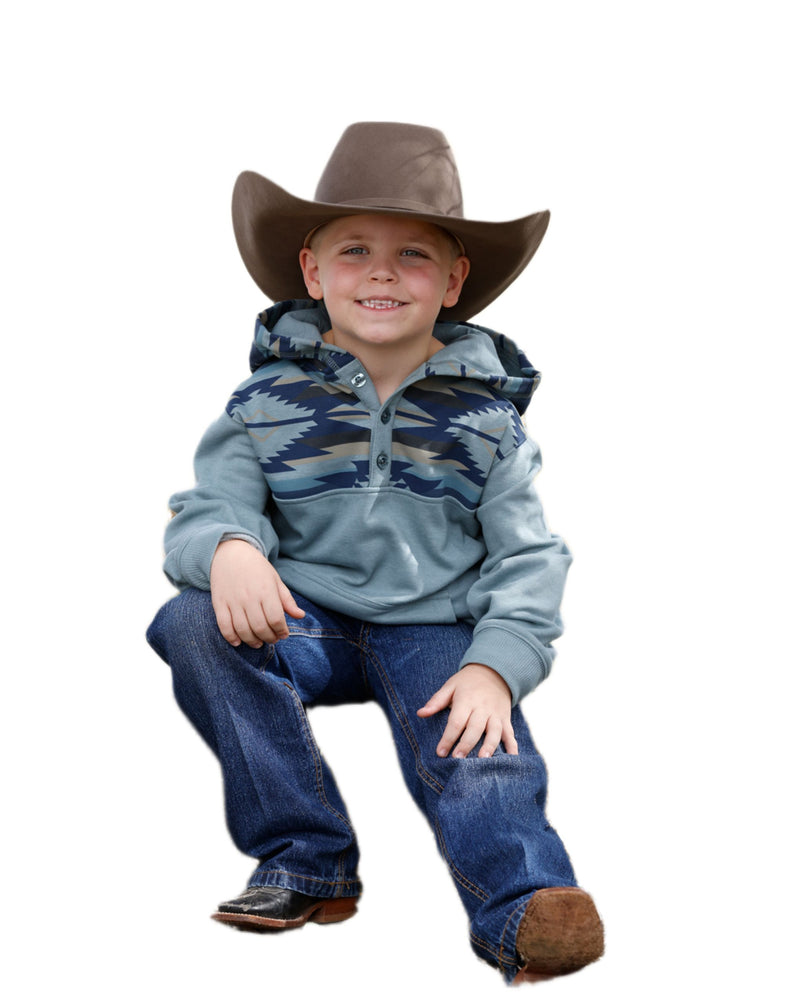 Boy's Blue Color Block Print Hoodie