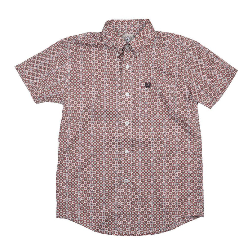Boy's White Print Short Sleeve Shirt