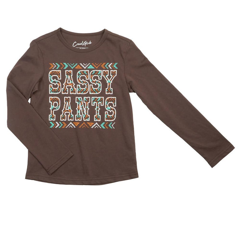 Girl's Brown Sassy Pants Long Sleeve Tee Shirt