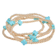 Gold & Turquoise Cross Beaded Stretch Bracelet
