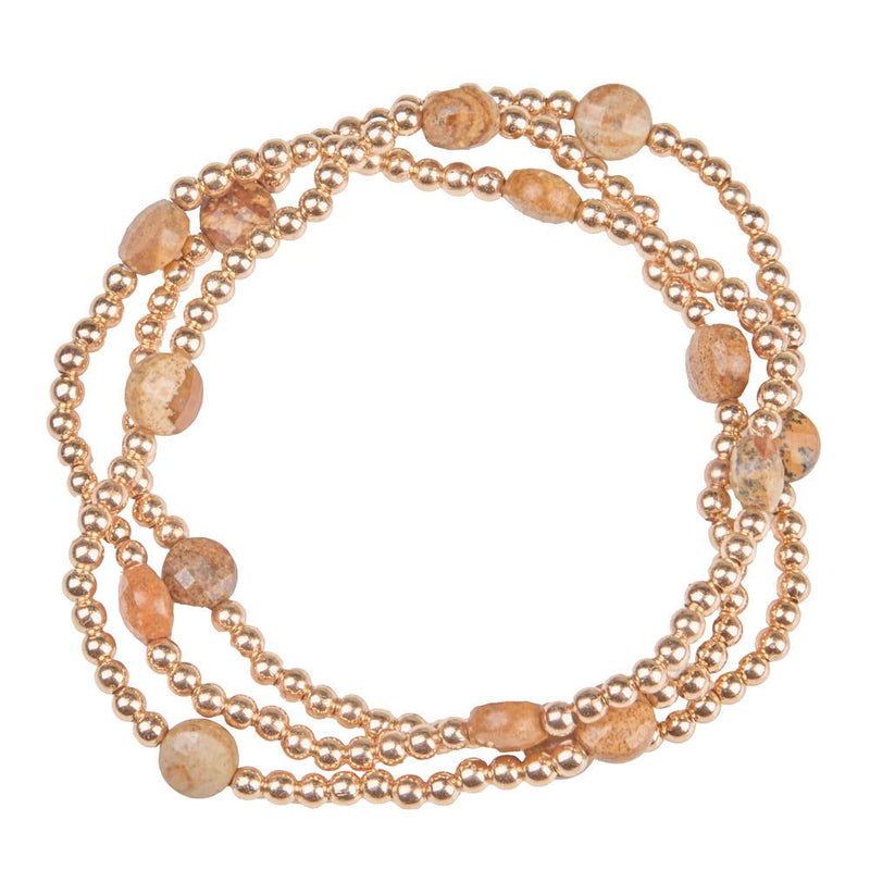 Jasper & Gold Beaded Stretch Bracelet Set