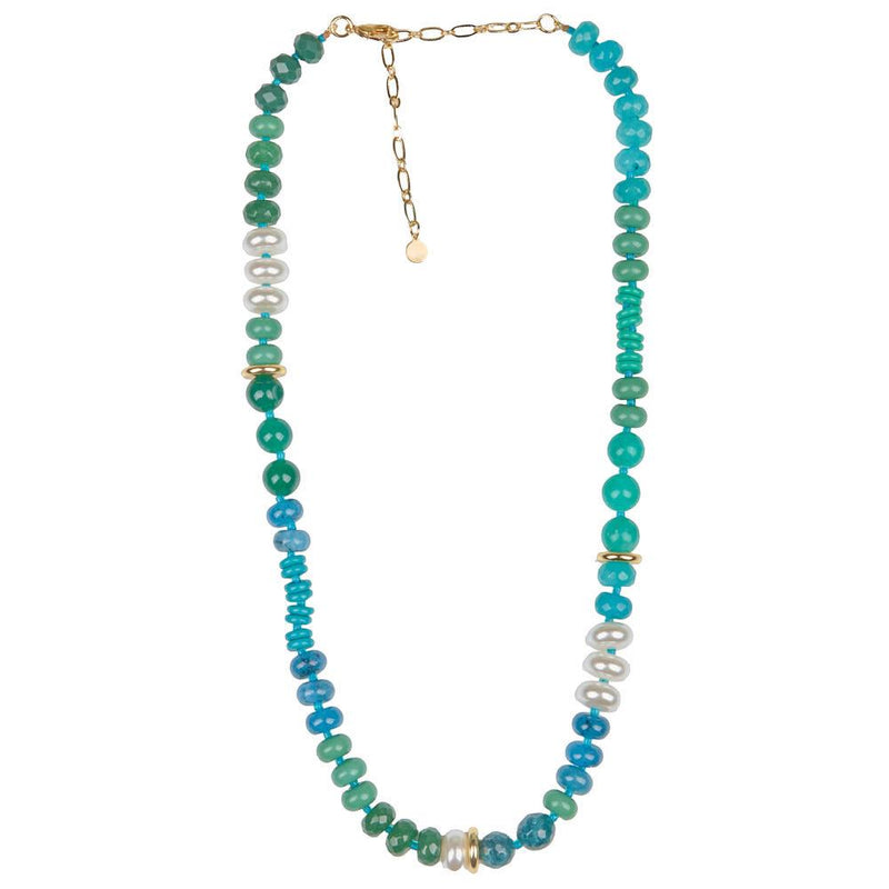Mixed Blue Pearl Stone Beaded Necklace