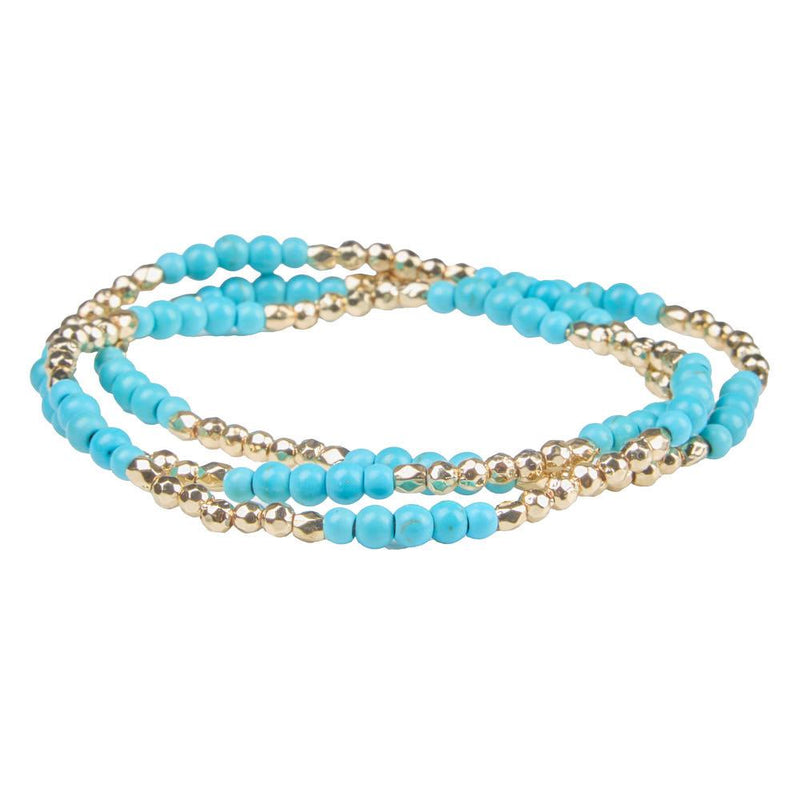 Gold & Turquoise Beaded Stretch Bracelet Set