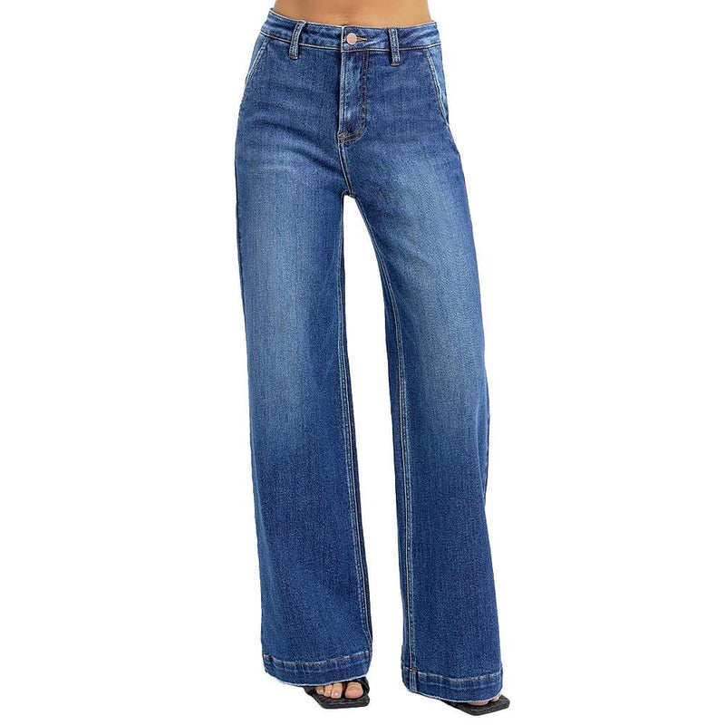 Women's Dark Slanted Pocket Wide Leg Jeans