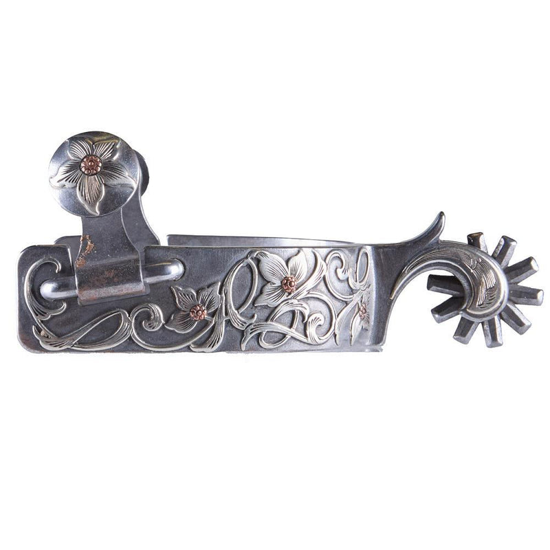 Engraved Silver Floral Ladies Spurs with 10 Point Rowel