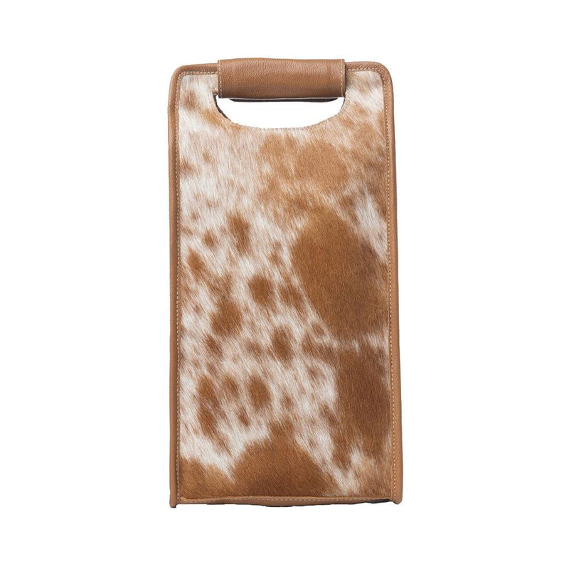 Cypress Field Hair On Leather Wine Bottle Holder in Tan Beige
