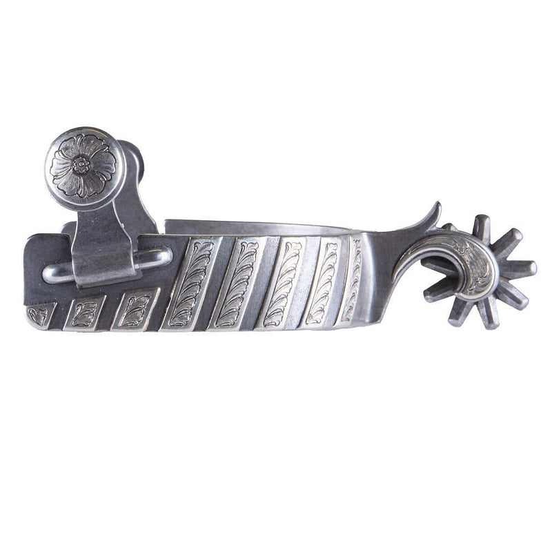 Engraved Silver Bar Men's Spurs with 9 Point Rowel