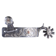 Engraved Silver Floral Men's Spurs with 8 Point Rowel