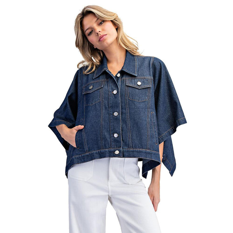 Women's Denim Poncho Button Jacket