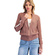Women's Copper Brown Side Stripe Knit Jacket